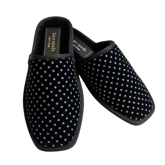 kate spade Shoes - Kate Spade Dove Slipper Black with Silver Dots Size 6 New